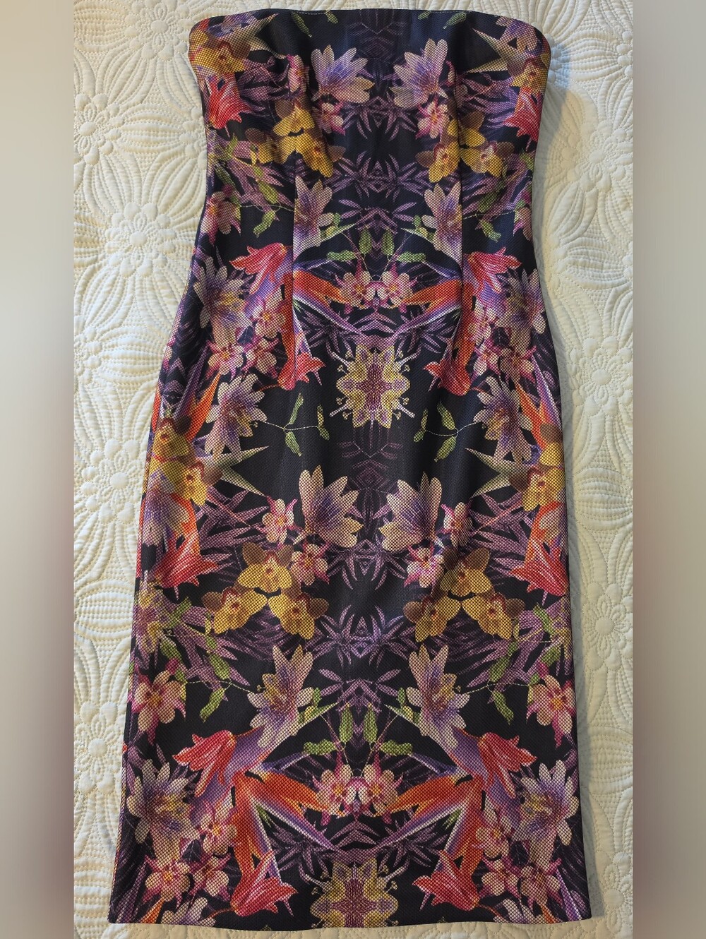 Bebe Floral Print Strapless Dress